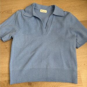 Marbled Sky Blue Knit Polo Sweater